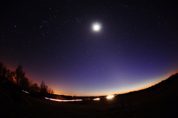 Starry Night with Moon Near the Pleiades